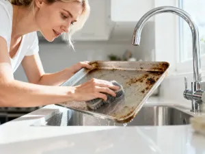 Dłoń obsługująca dotykowy panel sterowania nowoczesnej płyty indukcyjnej z podświetlanymi ikonami ustawień temperatury.
