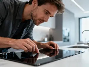 Zbliżenie na cyfrowy wyświetlacz zegara na panelu sterowania piekarnika Electrolux w nowoczesnej kuchni.